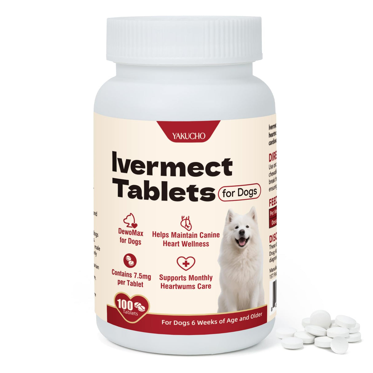 lvermect Tablets for Dogs, 99% Purity for Heart Health, Supports Canine Heart Wellness, Promotes Immune Support - 7.5mg(100 Tablets)