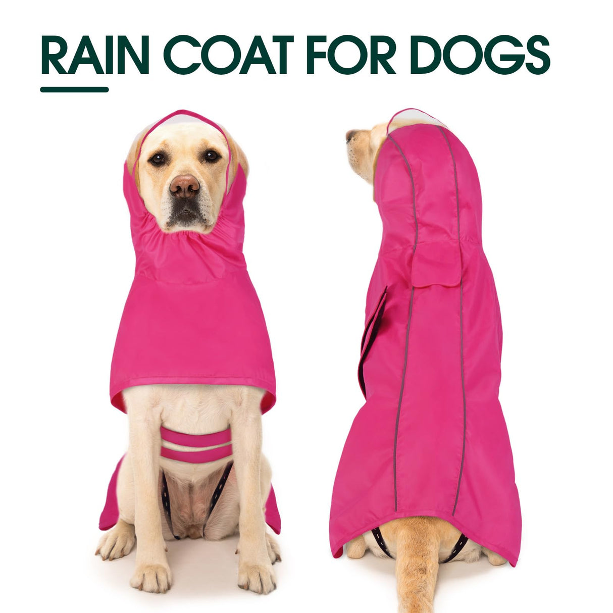 Kuoser Dog Raincoat, Waterproof Dog Jacket with Hood, Reflective Pet Rain Coat for Small Medium Large Dogs, Adjustable Lightweight Puppy Rain Gear for Outdoor Protection & Night Walks
