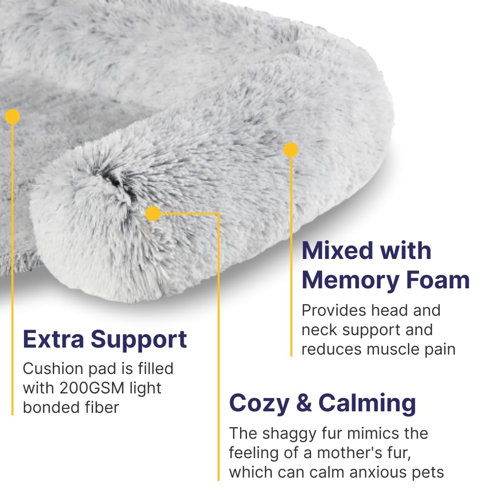 Codi Calming Dog Bed for Couch – Anti-Anxiety Sofa Protector Mat for Medium Dogs, 35''x31''x5'', Machine Washable, Fluffy & Cozy with Non-Slip Bottom, Light Grey