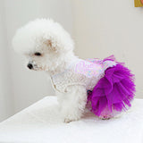 Dog Fairy Costume with Butterfly Wings, Cat Princess Dress for Small Dogs Girls, White Lace Knit Top and Purple Tulle Skirt, Fairy Wings for Dogs Halloween Outfit 14.3-17.6lbs (Purple,XL)