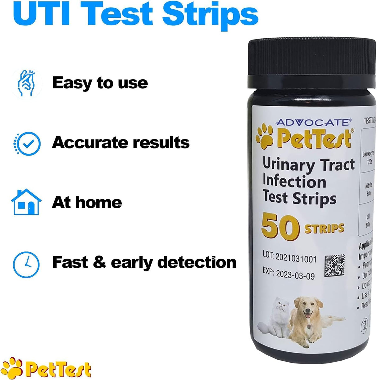 PetTest UTI Test Strips for Dogs & Cats, Detect Urinary Tract Infections in Your Pets from Home with Easy Urine Testing