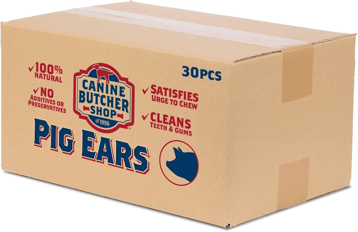 Canine Butcher Shop Pig Ears for Dogs, Always USA Made (30-Pack), All Natural, Sourced in USA Pig Ears, Digestible Pork Dog Chew Treat