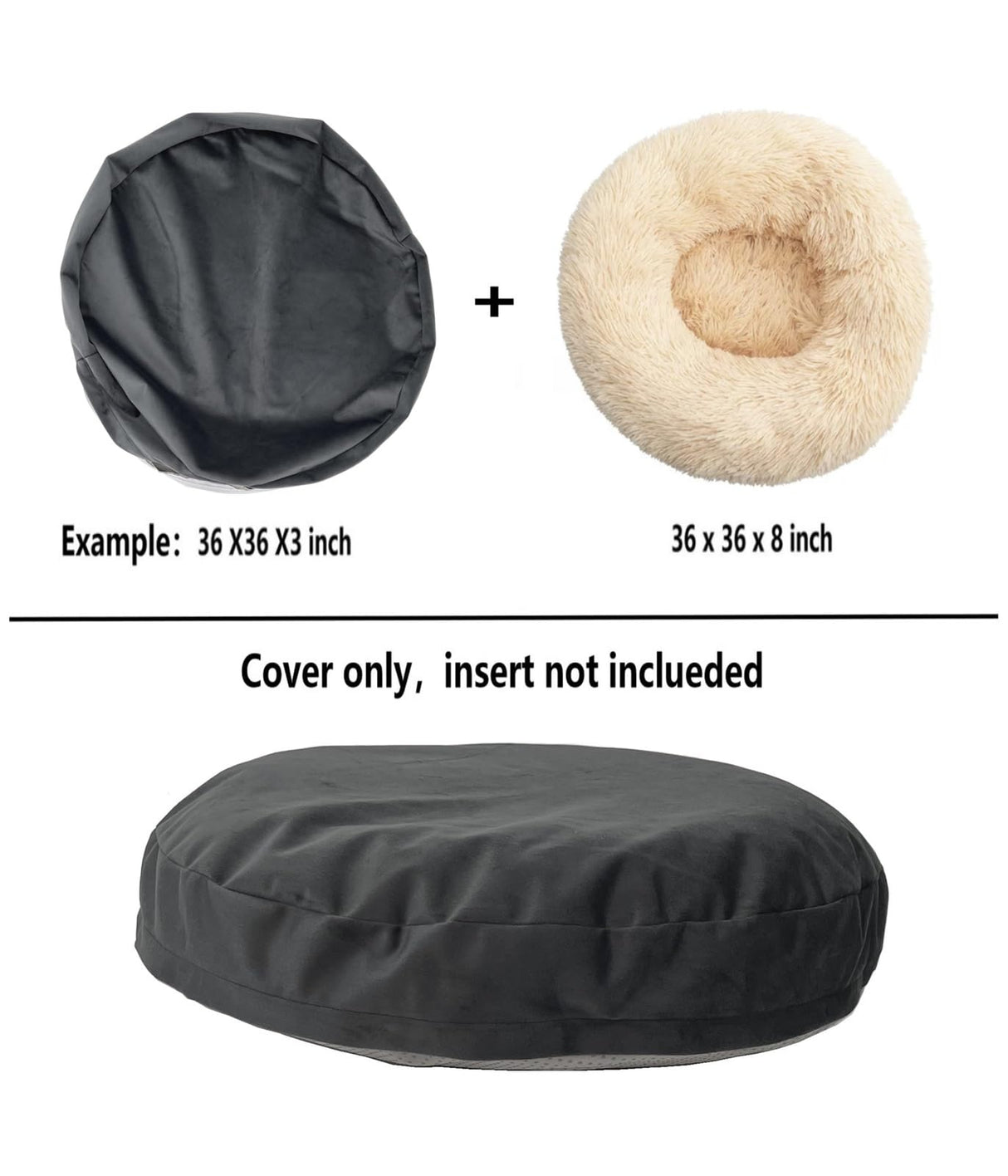 Grey Velvet Waterproof Round Dog Bed Cover Washable Cover Only 20 Inch