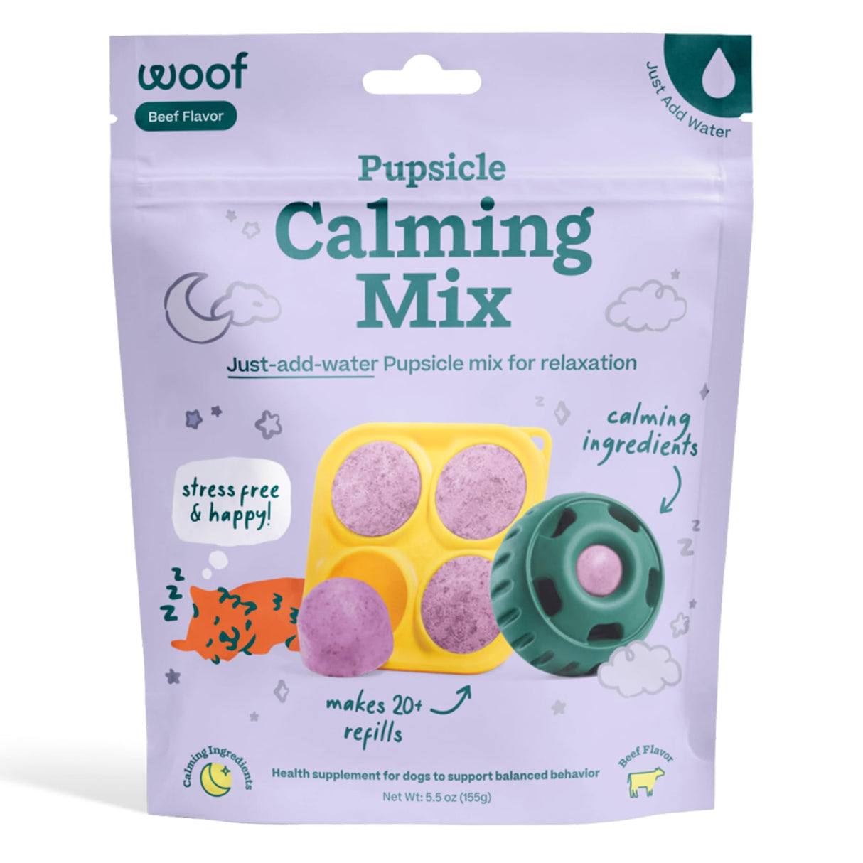 WOOF Dog Pupsicle Mix - Easy-to-Make DIY Pupsicle Refills - Tasty, Healthy Pupsicle Mix - Wholesome Ingredients - Long-Lasting - Calming Mix