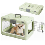 Velupet Zoom Hard Cat Carrier,Dog Crate for Small Dogs,Cat Kennel Clear,Foldable Dog Kennel with Urine Pad Mesh Grid,Ventilation & Hard Plastic Protection Transparent Pet Carrier 20" L,Green