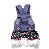 SELMAI Dog Costumes Dress Rompers Denim Jumpsuit for Small Puppies Pet Cats Princess Jean Clothes with Pocket Bib Outfits Pleated Tiered Skirt Polka Dots Heart Sequins for Summer M