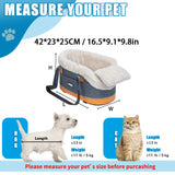 Pet Car Center Console Elevated Armrest Car Seat for Small Puppy, Dogs & Cats (Up to 10 lbs) – Dark Gray Washable Plush Carrier with Safety Leash, Fits Front Vehicle Console Space