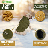 PetWarm Reversible Dog Winter Coat, Windproof Dog Puffer Vest, Soft Vest for Dogs with Hook-and-Loop Strap for Easy Dressing, Waterproof Coat for Dogs with Adjustable Fit, Green, 2XL