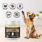 Organic Turkey Tail Mushroom for Dogs and Cats, 45% Beta Glucan Standardized, Hot Water Extracted Whole Fruiting Body, Third Party Tested, Immune and Gut Support, No Fillers, Made in USA, 660 ct
