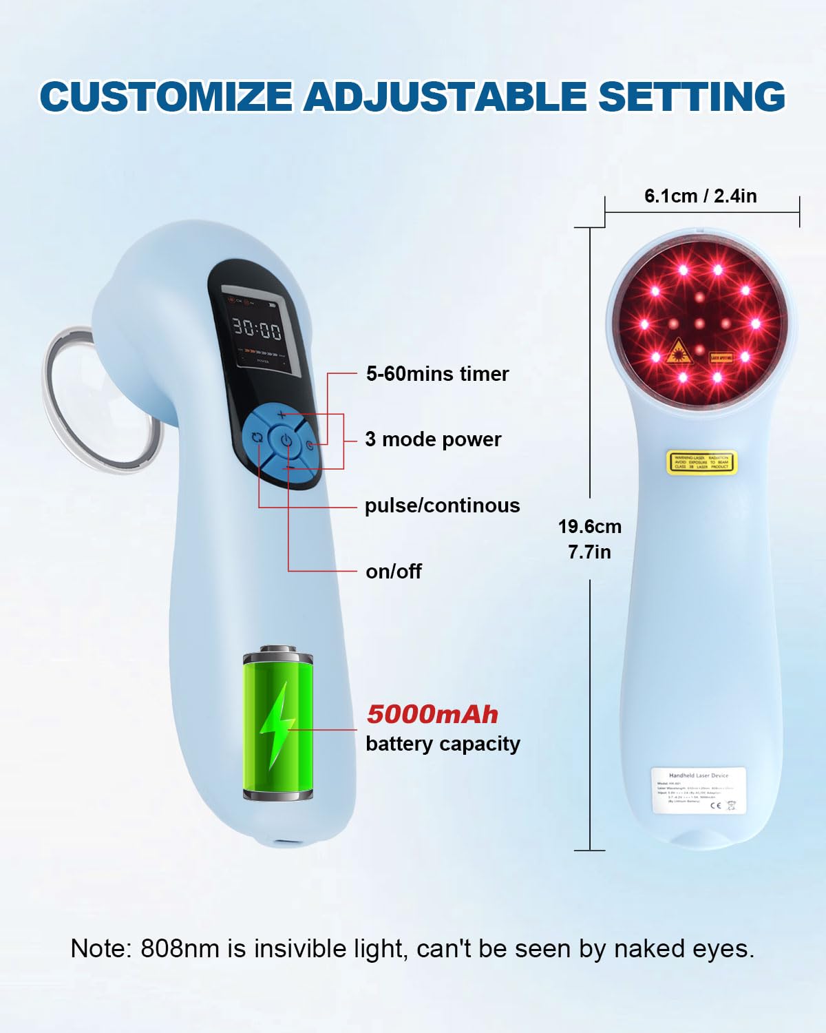 LLLT Cold Laser Therapy Device with Protective Magnetic Cover, 5 * 808nm & 10 * 650nm Human/Vet Handheld Infrared Red Light Therapy, Pet Dogs Treatment Device for Muscle Pain Relief & Improve Healing