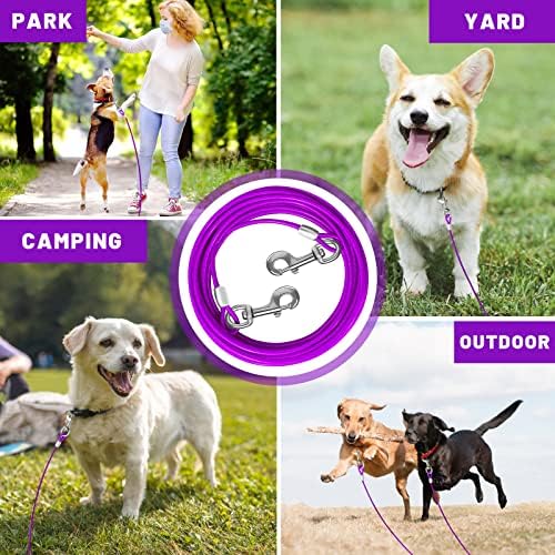 Dog Tie Out Cable 10/15/20/25/30 FT Dog Runner for Yard Steel Wire Dog Cable with Durable Superior Clips Purple Dog Chains for Outside Dog Lead for Large Dogs Up to 165 lbs