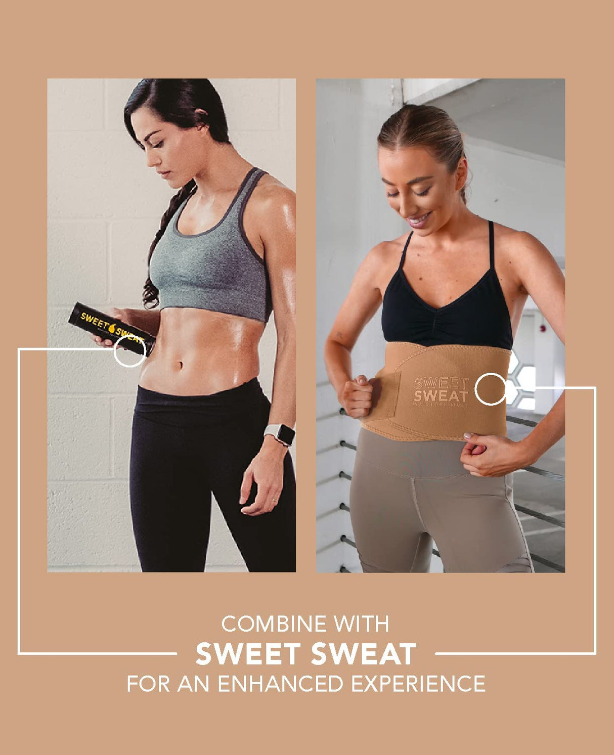 Sweet Sweat Toned Waist Trimmer for Women and Men | Premium Waist Trainer Belt to 'Tone' your Stomach Area (Sand, Small)