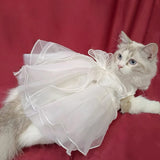 FLAdorepet White Dog Dress Tutu Princess Skirt with Bowknot Dog Luxury Formal Party Birthday Wedding Dress Bride Costume for Small Medium Dog (Small(5-6lbs), White)