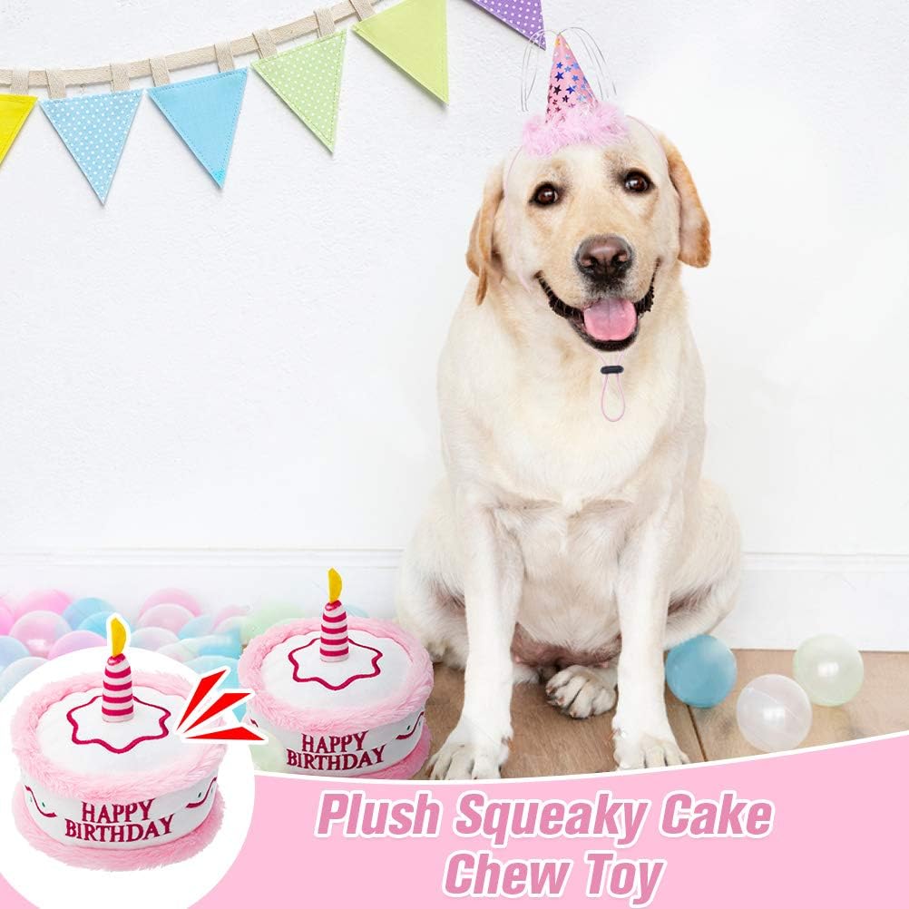 EXPAWLORER Dog Birthday Bandana Set - Cute Hat and Squeaky Cake Toy for Birthday Party Supplies Gift - Great for Small Medium Large Dogs Blue
