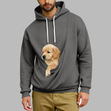 Mens Pet Pouch Hoodies Functional Carrier Sweatshirt for Small Dogs & Cats Soft Fleece Pet Lovers Pullover Dark Gray