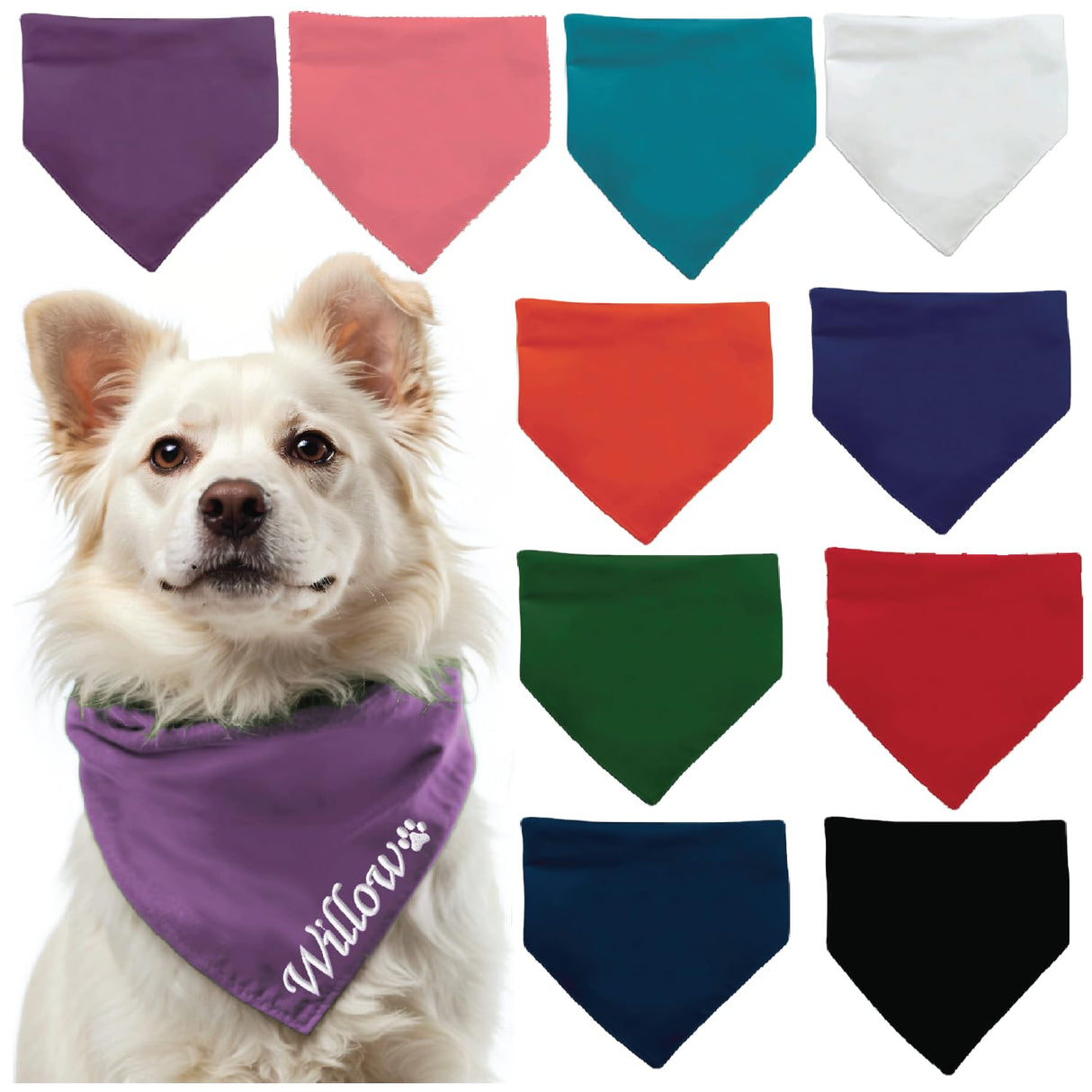 Personalized Dog Bandana Embroidered Name Custom Neckwear Dog Scarf Triangle Bibs Kerchief Pet Costume Accessories for Small Medium Large Dogs Pets Birthday Gift (Dusty Purple)