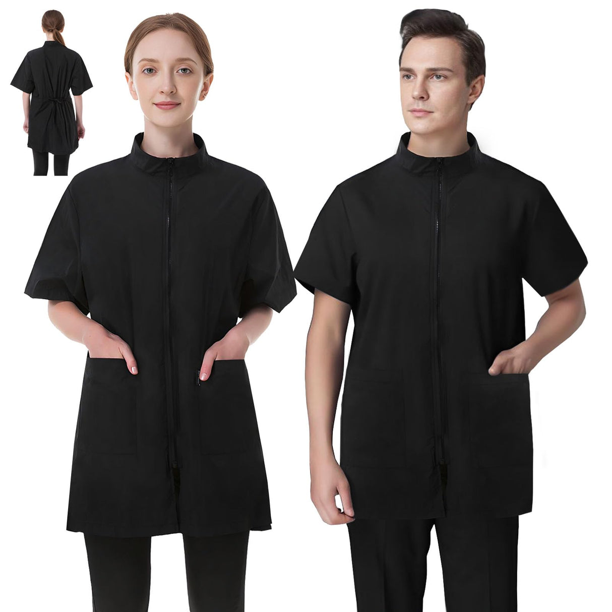 2 Pack Pet Grooming Workwear with Full Zipper, Hair Repellent Groomer Uniforms Anti-Static Waterproof Cosmetologist Barber Work Clothes Pet Shop Smock Jacket for Women Men, Large