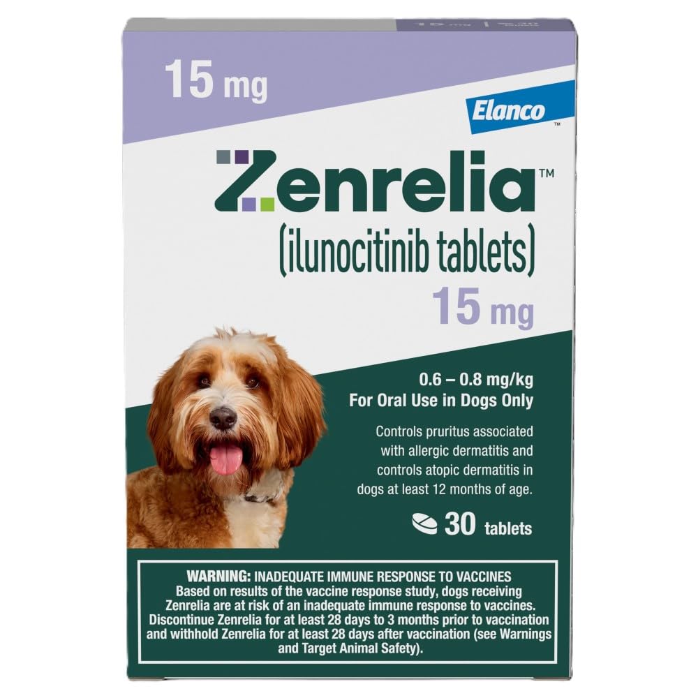 Zenrelia (ilunocitinib Tablets) | Once Daily Prescription Itch Relief for Dogs | 15 mg mg (30 Count)