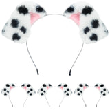 Beviliu 4 Pack Animals Ear Realistic Dalmatian Dog Ears Headband Fluffy Cat Bunny Pig Hairband Halloween Christmas Costume for Washing Makeup Cosplay Party