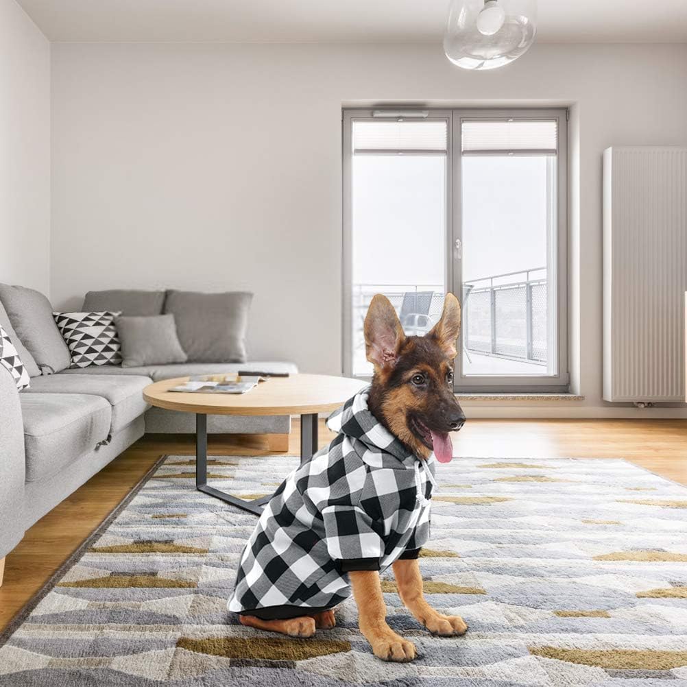 KOOLTAIL Plaid Dog Hoodie Pet Clothes Sweater with Hat and Pocket for Small Medium Large Size Dogs, Soft Winter Warm Dog Cold Weather Coat, Fleece Fall Dog Hooded Sweatshirt for Puppy Cats, XL/XXL