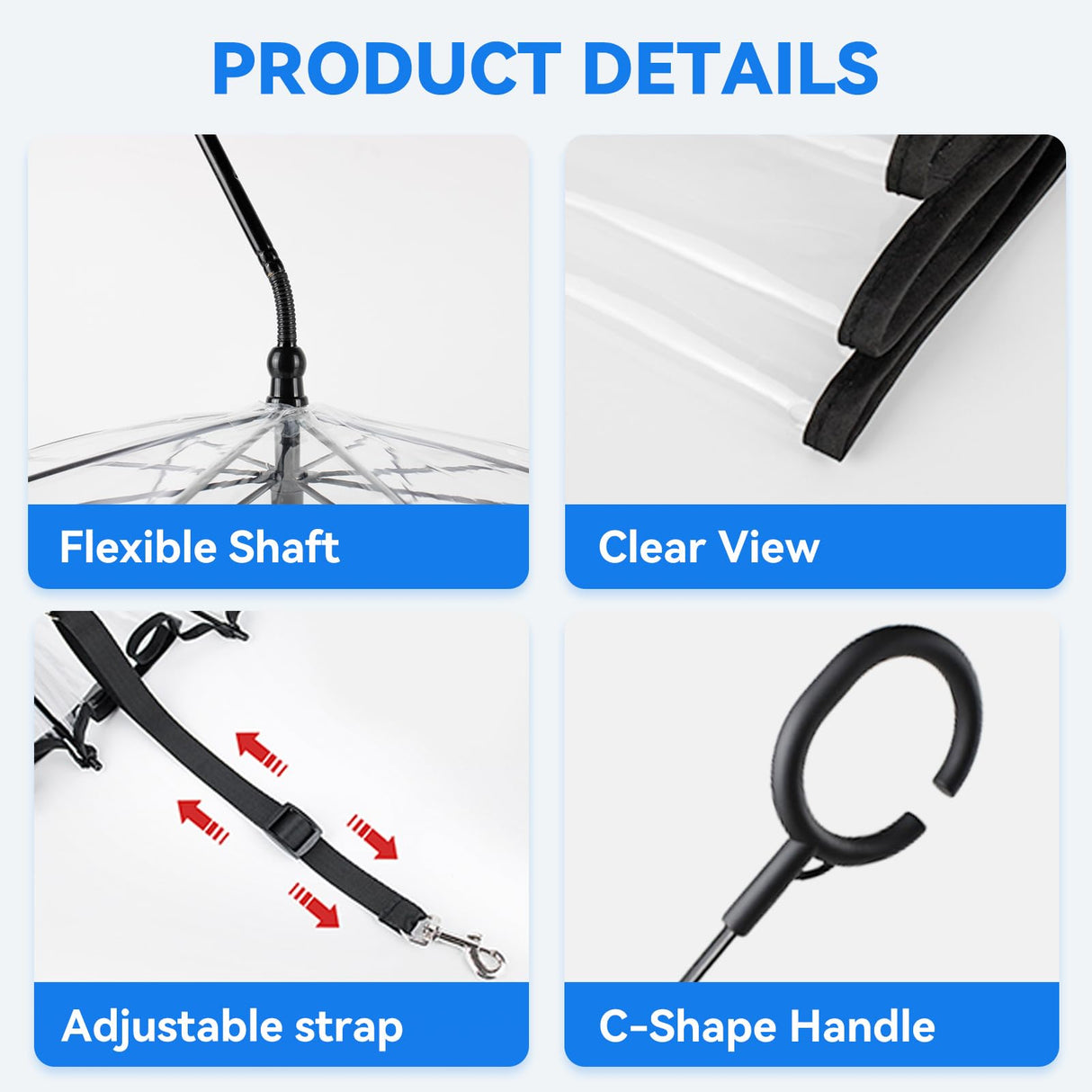 BillionChains Dog Umbrella for Small Dogs Clear Walking Umbrella with Adjustable Leash