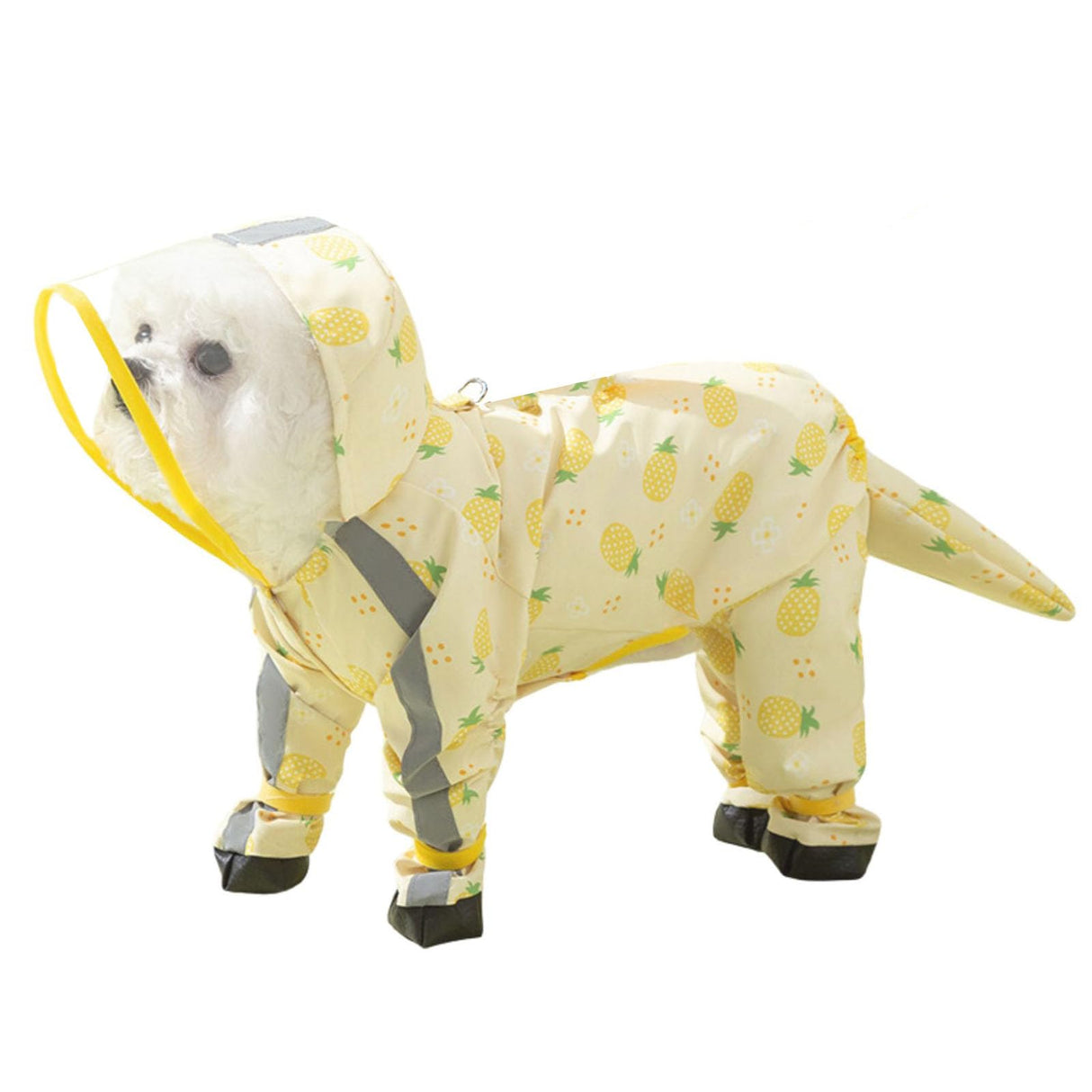 Junchl Small Dog Raincoat Rainboots with D-Ring, Full Coverage Dog Rain Jacket Slicker Poncho, Waterproof Dog Rain Jacket with Reflective Strip, Rainboot, Tail Cover Pineapple 2XL