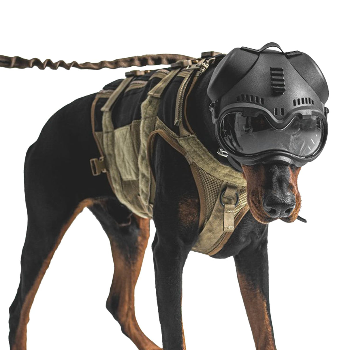 Zhongren Dog Helmet with Goggles - 2in1 Doggy Sunglasses and Pet Motorcycle Tactical Helmet Set for Medium Large Breed with Ear Holes Adjustable Straps for Outdoor Sport(Black)