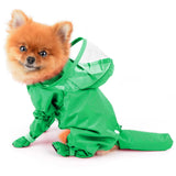 PAIDEFUL Small Dog Full Body Coverage Raincoat Solid Four-Leg Onesie Rain Jacket Waterproof Hoodie Puppy Clothes Button Lightweight Cats Costume, Green, XXL
