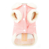SMALLLEE_LUCKY_STORE Fleece Dog Coat for Small Dog Pet Harness Jacket with Bow and D-Ring, Soft Vest Fall Winter Clothes with Fuzzy Collar Chihuahua Yorkie Cat Apparel, Pink, L