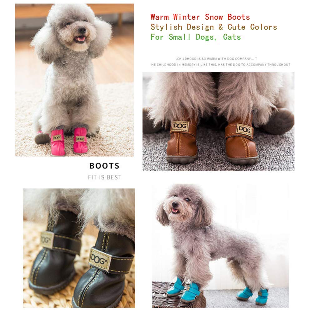 Hdwk&Hped Warm Dog Snow Boots Waterproof PU Small Dog Boots Anti-Slip Pet Shoes Paw Protector for Winter 2 Styles #1-#5 (Solid Style - Brown, #3)