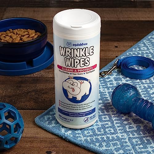 Squishface Wrinkle Wipes – 5”x7” Large Dog Wipes - Deodorizing, Tear Stain Remover – Great for English Bulldog, Pugs, Frenchie, Bulldogs, French Bulldogs & Any Breed! (80 Count)