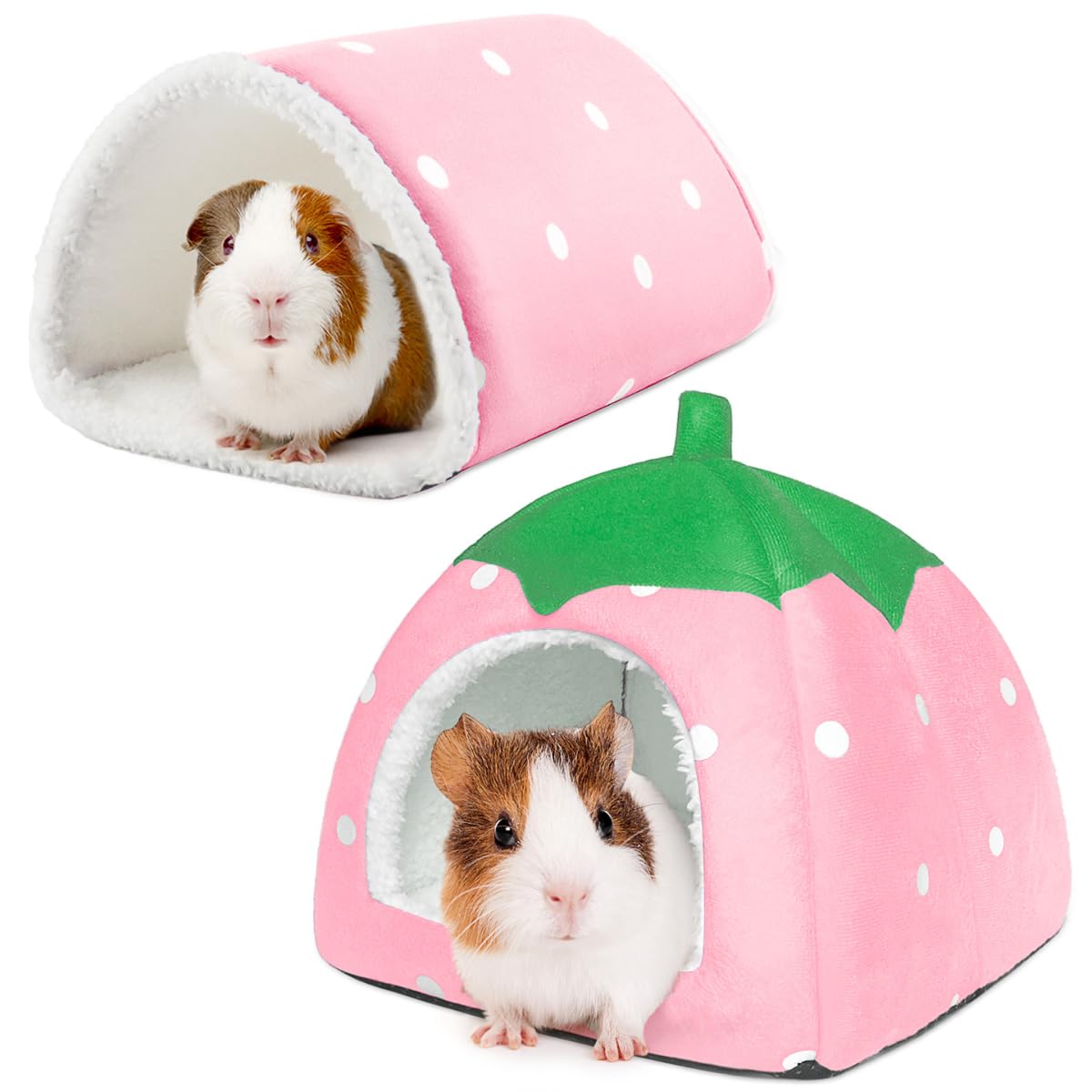 TiereCare Guinea Pig Hideout with Tunnel, Washable Chinchilla House Bed, Fleece Hideaway, Enrichment Toys, and Cage Accessories for Ferret Hedgehog Small Animal