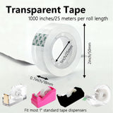 Zizlurnar 12 Rolls Transparent Tape Refills Rolls, Clear Tape, 1 in Core, 3/4 x 1000 in, Gift Packaging Tape Refill Roll for Office, Home, School