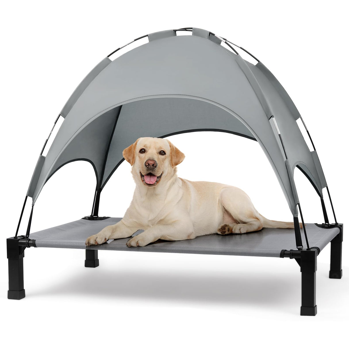 Heeyoo Elevated Dog Bed with Canopy, Outdoor Dog Bed Cot with Removable Shade Tent, Portable Raised Pet Cot Cooling Bed for Dogs and Cats, Grey, 51" x 36"