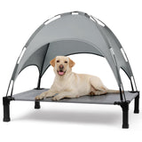Heeyoo Elevated Dog Bed with Canopy, Outdoor Dog Bed Cot with Removable Shade Tent, Portable Raised Pet Cot Cooling Bed for Dogs and Cats, Grey, 51" x 36"