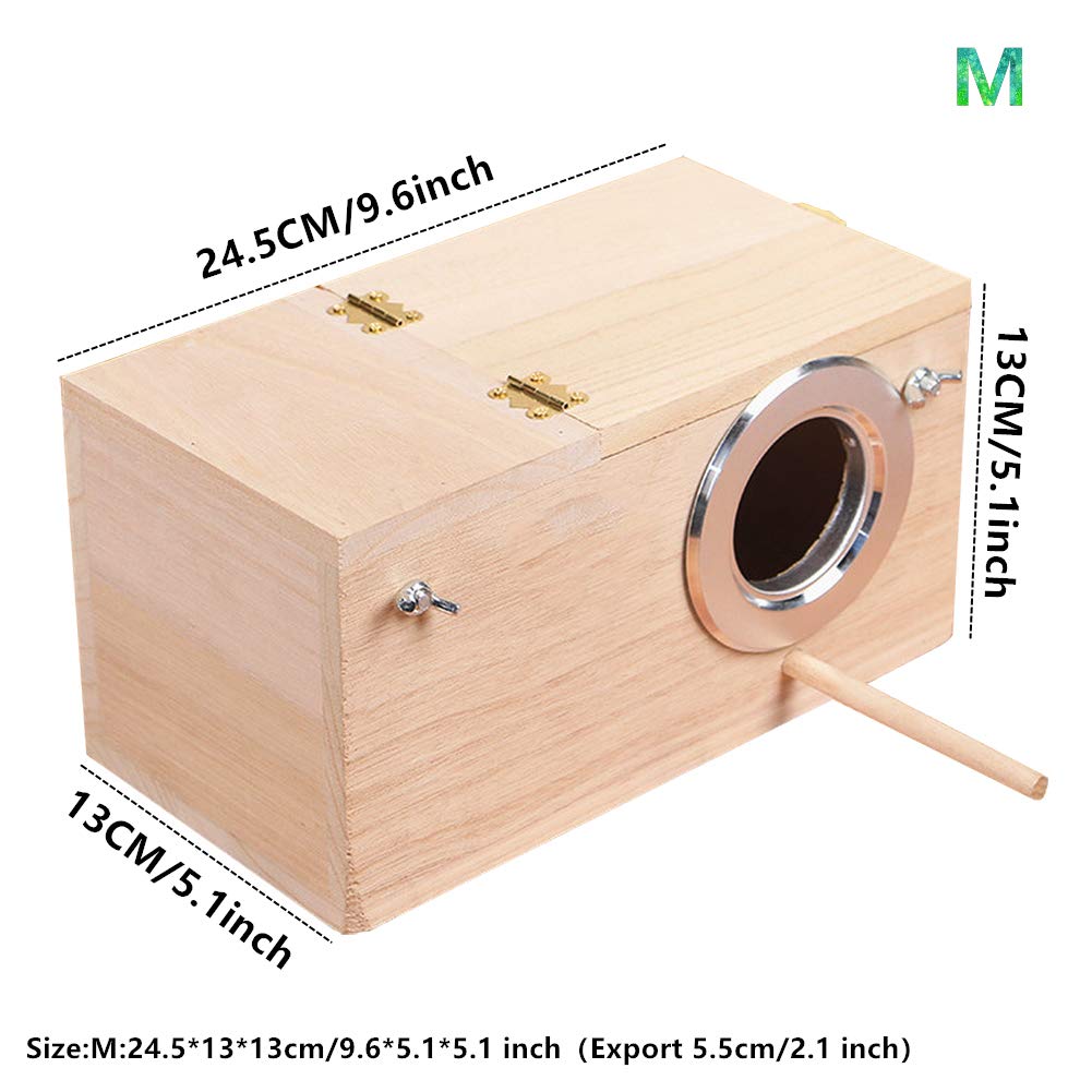 YJJKJ Wood Parakeet Nest Box Pet Bird House Parrot Breeding Mating Box Bird Cage Box for Lovebirds Cockatiel Parrotlets Budgerigar Parakeet (M)