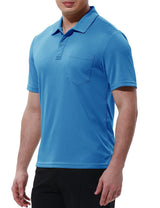 Rdruko Men's Activewear Polo Shirts Short Sleeve Quick Dry Outdoor Golf Sports Shirts with Pocket(Blue, US XL)