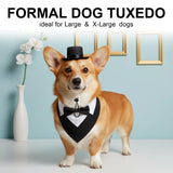 FunMular 3Pcs Formal Dog Tuxedo Accessories Set Adjustable Wedding Collar Bandana with Bow Tie Pet Top Hat for Large X-Large Dogs New Years Wedding Birthday Party