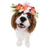 POPETPOP Dog Flower Crown, Dog Tiara Adjustable Pet Flower Headband for Pet Wedding Outfit Vacation Costume Decor