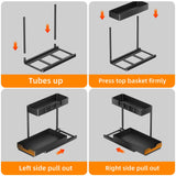 Under Sink Organizer 2 Pack, 2 Tier Cabinet Organizer with Sliding Basket, Multi-Purpose Sink Storage Basket with 4 Hooks for Kitchen Bathroom, Black
