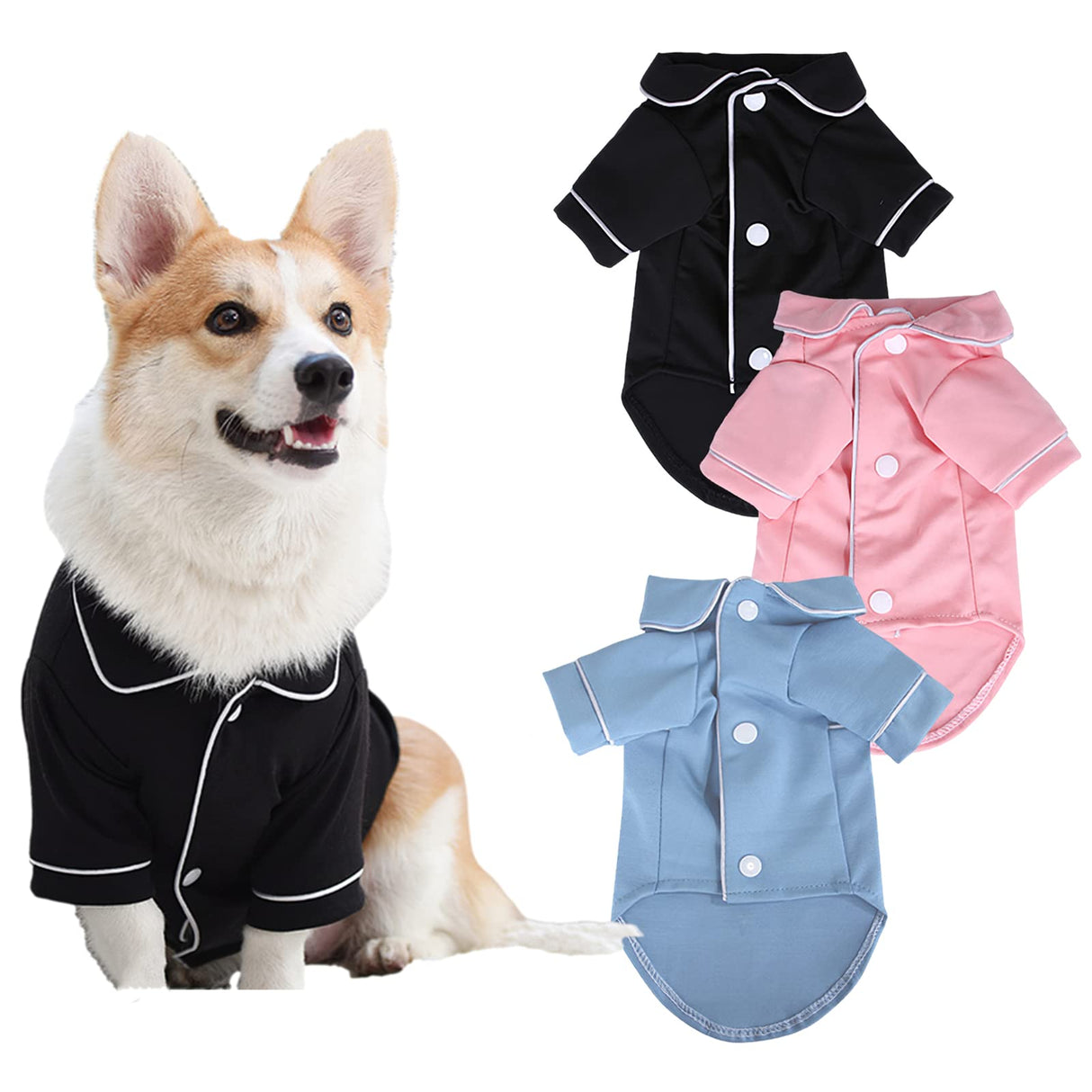 apott 3 Pack Dog Pajamas Pet Two-Legged Sleepwear Shirt Set Soft Cat Loungewear for All Year Round Black Pink Blue S