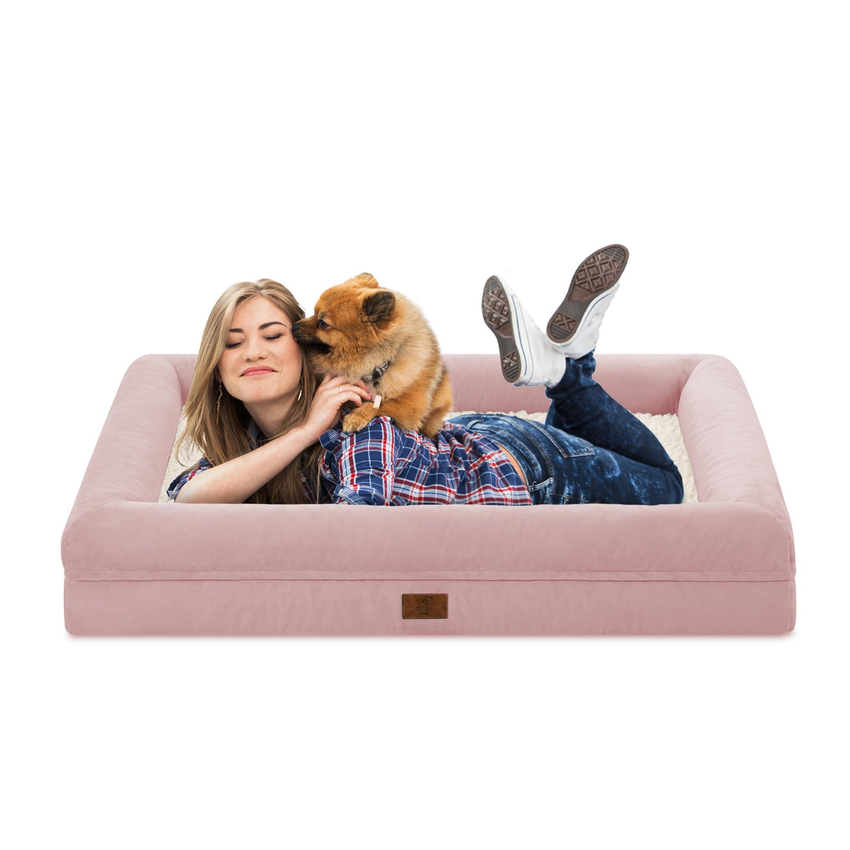 Yiruka Jumbo Dog Bed for Extra Large Dogs, Washable Orthopedic Dog Bed with 4-Sides Removable Bolster, Waterproof Non-Slip Egg-Crate Foam Pet Couch Sofa, Pink
