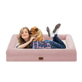 Yiruka Jumbo Dog Bed for Extra Large Dogs, Washable Orthopedic Dog Bed with 4-Sides Removable Bolster, Waterproof Non-Slip Egg-Crate Foam Pet Couch Sofa, Pink