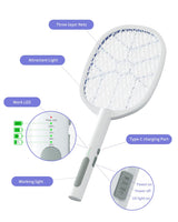 Electric Fly Swatter,4000V Bug Zapper Racket,2 in 1 Mosquito Zapper Racket with 1200ml Battery Rechargeable Purple Mosquito Killer Lamp with 3 Layers of Safety Net Suitable for Indoor and Outdoor