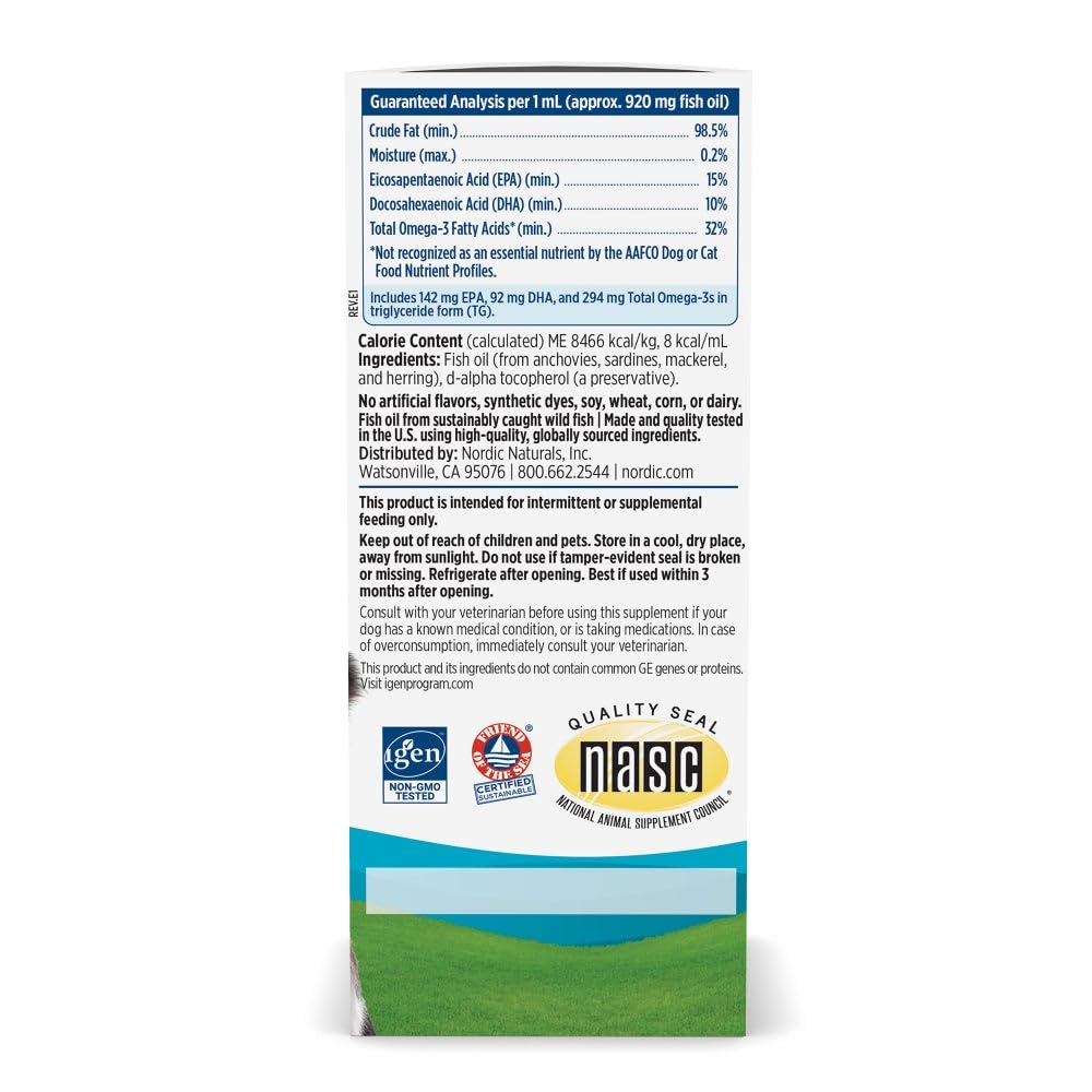 Nordic Naturals Omega-3 Pet, Unflavored - 2 oz - 294 mg Omega-3 Per One mL - Fish Oil for Small Dogs & Cats with EPA & DHA - Promotes Heart, Skin, Coat, & Immune Health