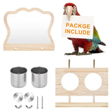SMICEM Bird Perch Platform Toy with Mirror, Standing Rack & Stainless Steel Bowl - Wooden Play & Exercise Gym Stand, Cage Accessory for Cockatoos, Lovebirds, Budgies, Pacific Parrotlets & Canaries