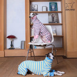 HowlyWoof Whippet Shirt, Thin Striped Base Layer Onesie for Greyhounds, Lightweight Striped Base Layer for Sighthounds (Pink&Grey, Size 8(35-41lbs))
