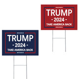 Trump 2024 Yard Sign - Double Sided Trump Yard Signs with Metal H Stakes - 17" x 12" Take America Back Blue and Red Trump Signs for Yard, Waterproof Trump Sign Banner Merchandise 2024