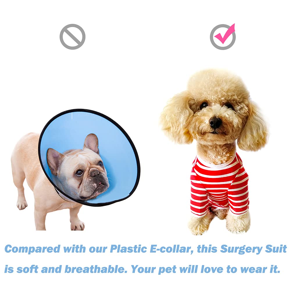 Dog’s Recovery Suit Post Surgery Shirt for Puppy, Full Coverage Dog's Bodysuit Wound Protective Surgical Clothes for Small and Medium Pets (Pink White Stripe-m)