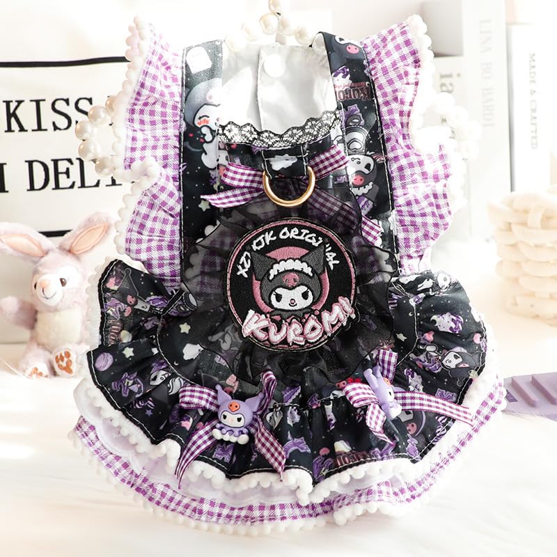 Dog Princess Dresses Kuromi for Small Dogs Lolita Clothes Goth Lace Costume Pet Girl Cute Coat Outfits Fall Costumes (L,Black)